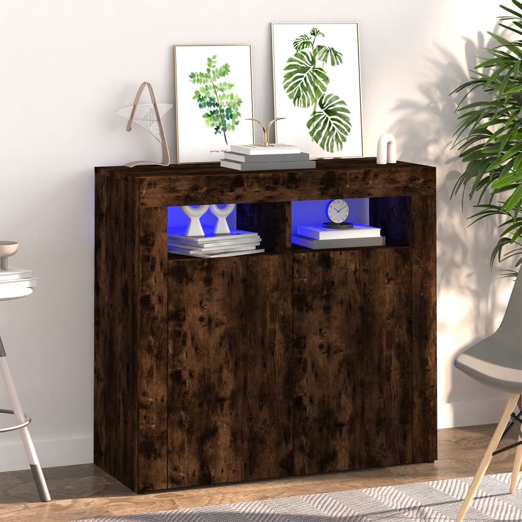Servantă Cu Lumini Led, Alb Extra Lucios,115,5X30X75 Cm