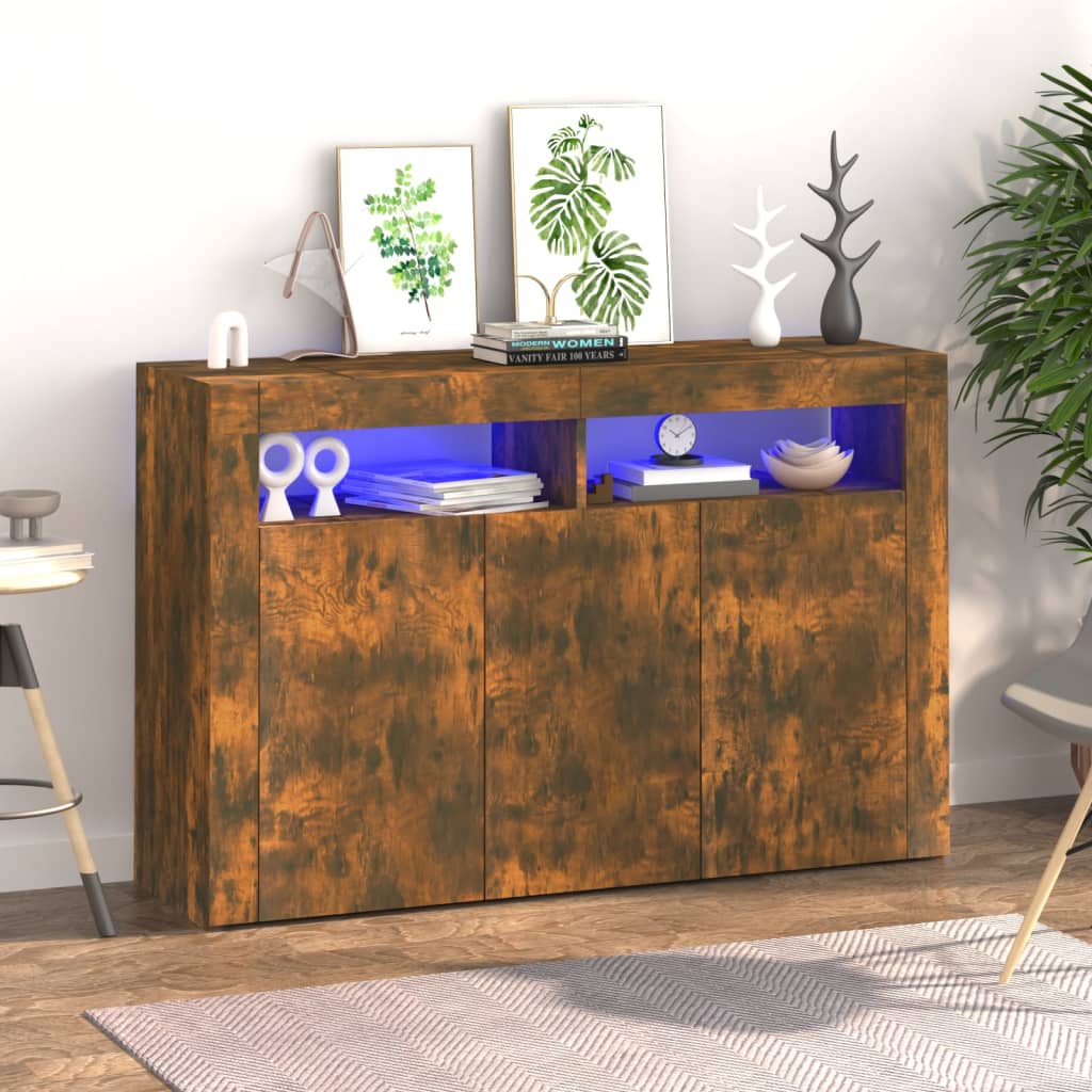 Servantă Cu Lumini Led, Alb Extra Lucios,115,5X30X75 Cm