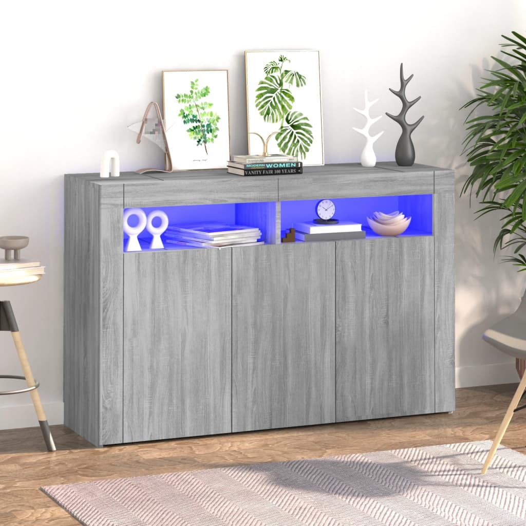 Servantă Cu Lumini Led, Alb Extra Lucios,115,5X30X75 Cm