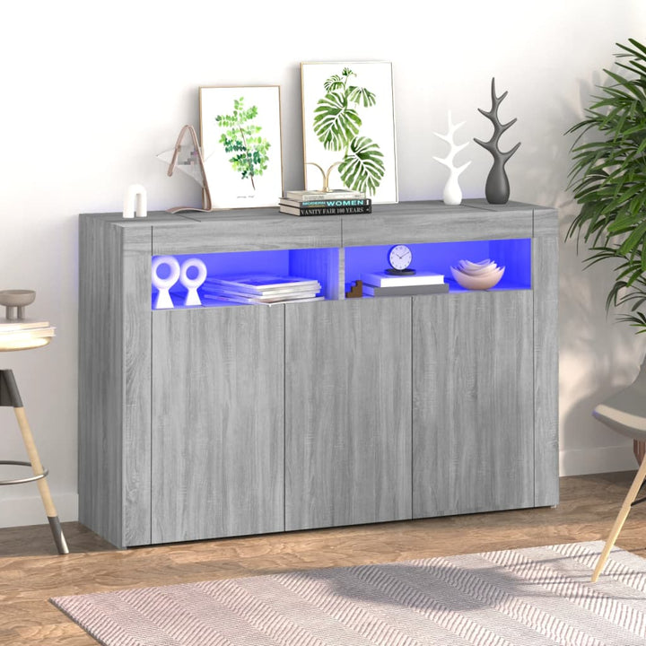 Servantă Cu Lumini Led, Alb Extra Lucios,115,5X30X75 Cm