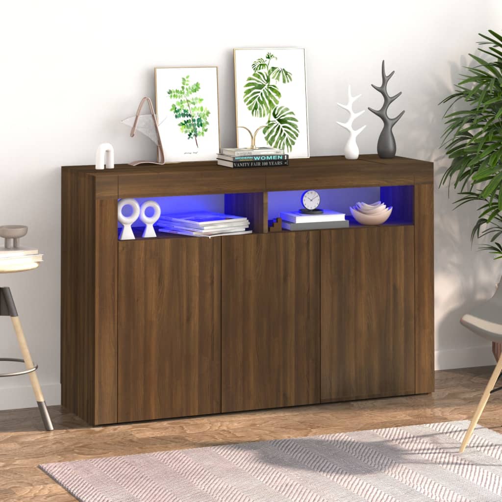 Servantă Cu Lumini Led, Alb Extra Lucios,115,5X30X75 Cm