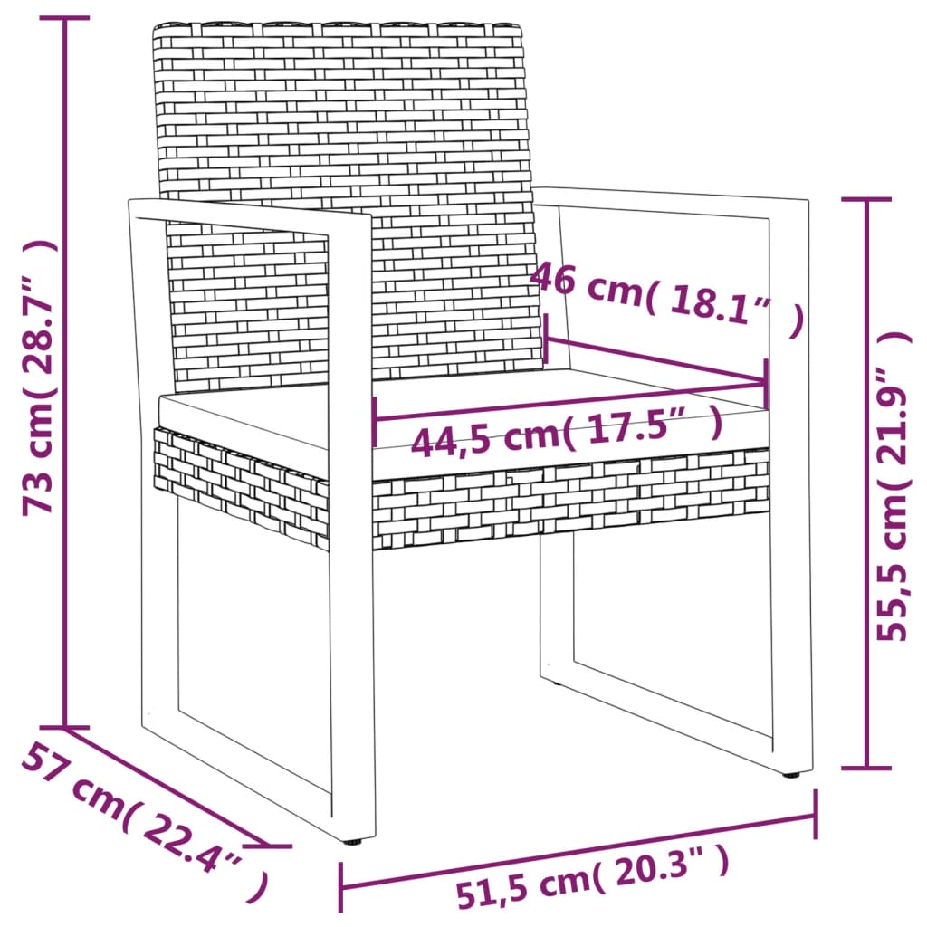 Set Mobilier De Grădină Cu Perne, 3 Piese, Negru, Poliratan