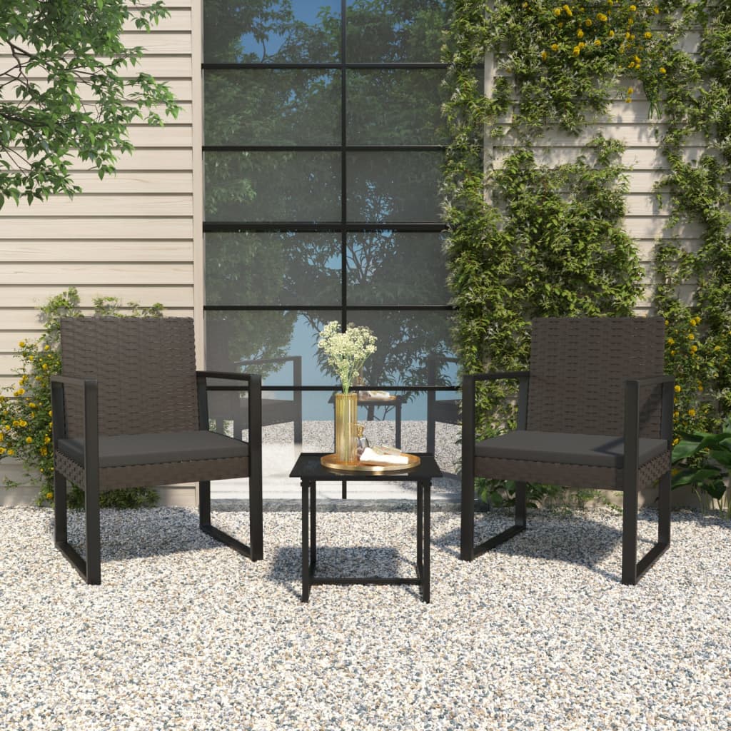 Set Mobilier De Grădină Cu Perne, 3 Piese, Negru, Poliratan