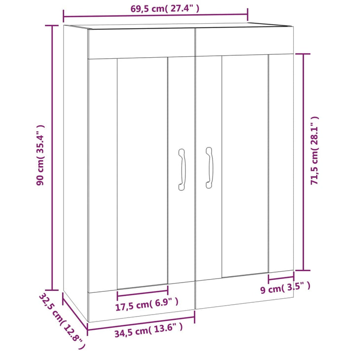 Dulap De Perete Suspendat, Alb Extralucios, 69,5X32,5X90 Cm
