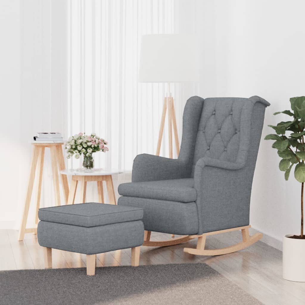 Fotoliu Cu Picioare Balansoar Din Lemn De Hevea, , Textil