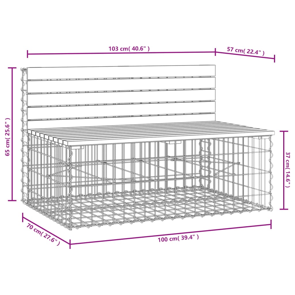 Bancă De Grădină, Design Gabion, 103X70X65Cm, Lemn Masiv De Pin
