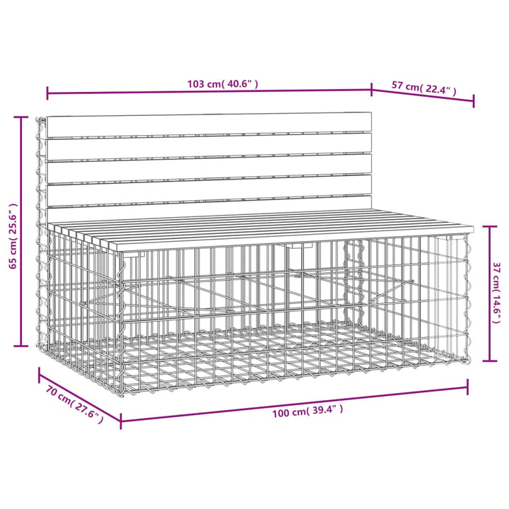 Bancă De Grădină, Design Gabion, 103X70X65Cm, Lemn Masiv De Pin