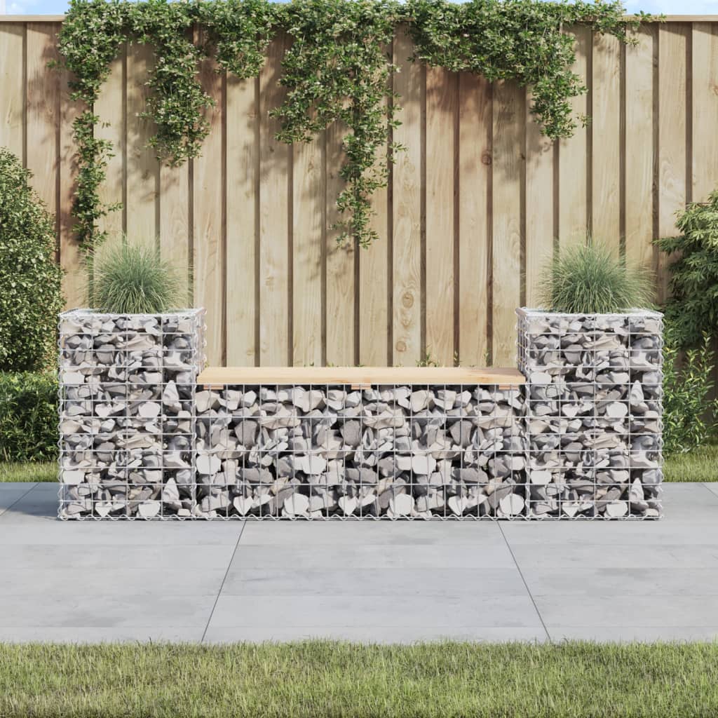 Bancă De Grădină Cu Gabion, 183X41X60,5 Cm, Lemn Masiv Douglas