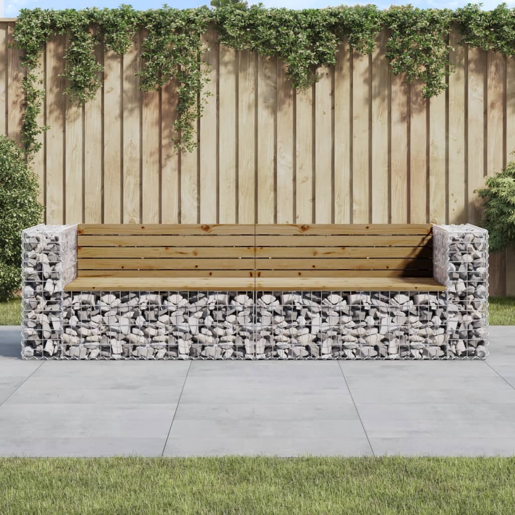 Bancă De Grădină Cu Gabion, 244X71X65,5 Cm, Lemn Pin Impregnat