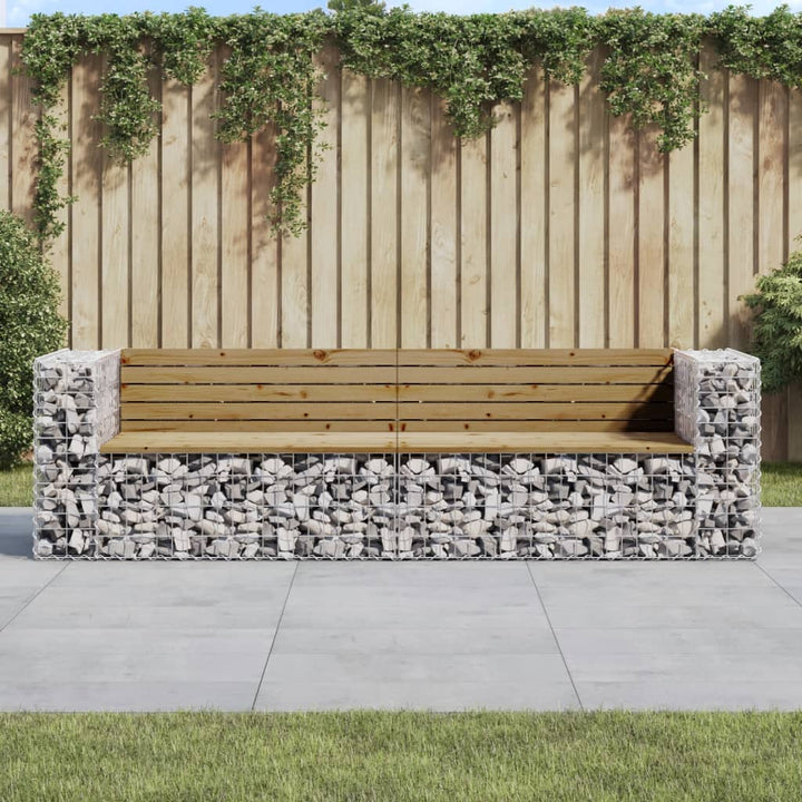 Bancă De Grădină Cu Gabion, 244X71X65,5 Cm, Lemn Pin Impregnat