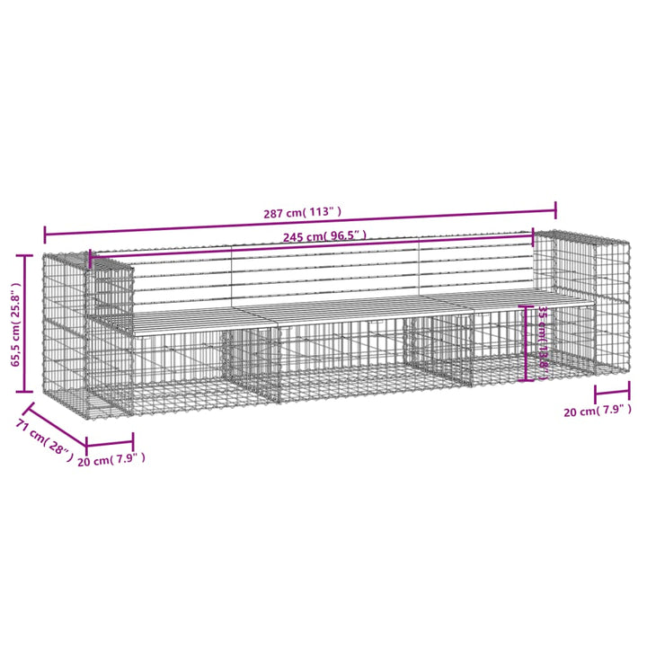 Bancă De Grădină, Design Gabion, 287X71X65,5Cm, Lemn Masiv Pin