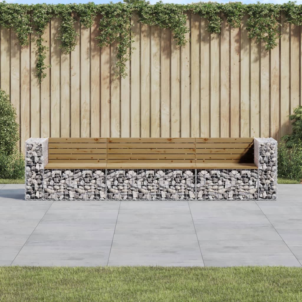 Bancă De Grădină, Design Gabion, 287X71X65,5Cm, Lemn Masiv Pin
