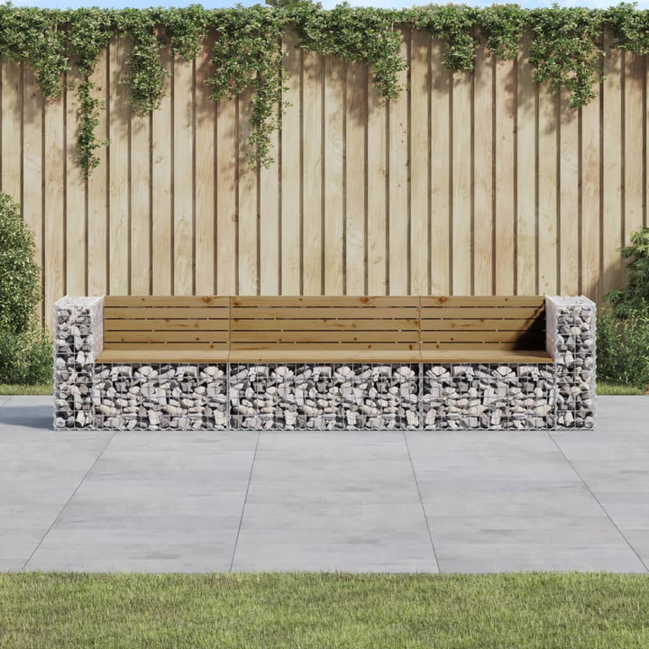 Bancă De Grădină, Design Gabion, 287X71X65,5Cm, Lemn Masiv Pin