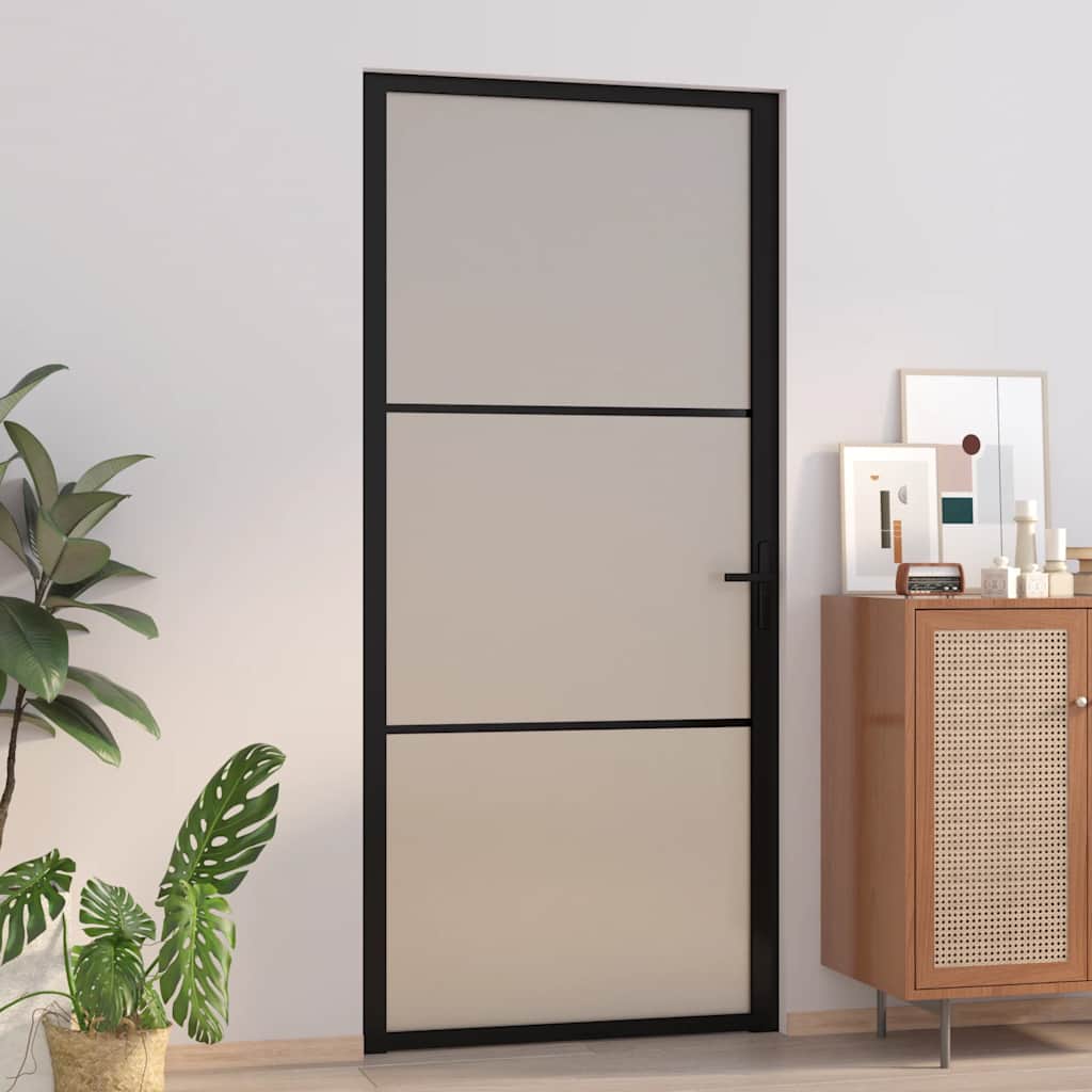 Ușă De Interior, 93X201,5 Cm, Alb, Sticlă Mată Și Aluminiu