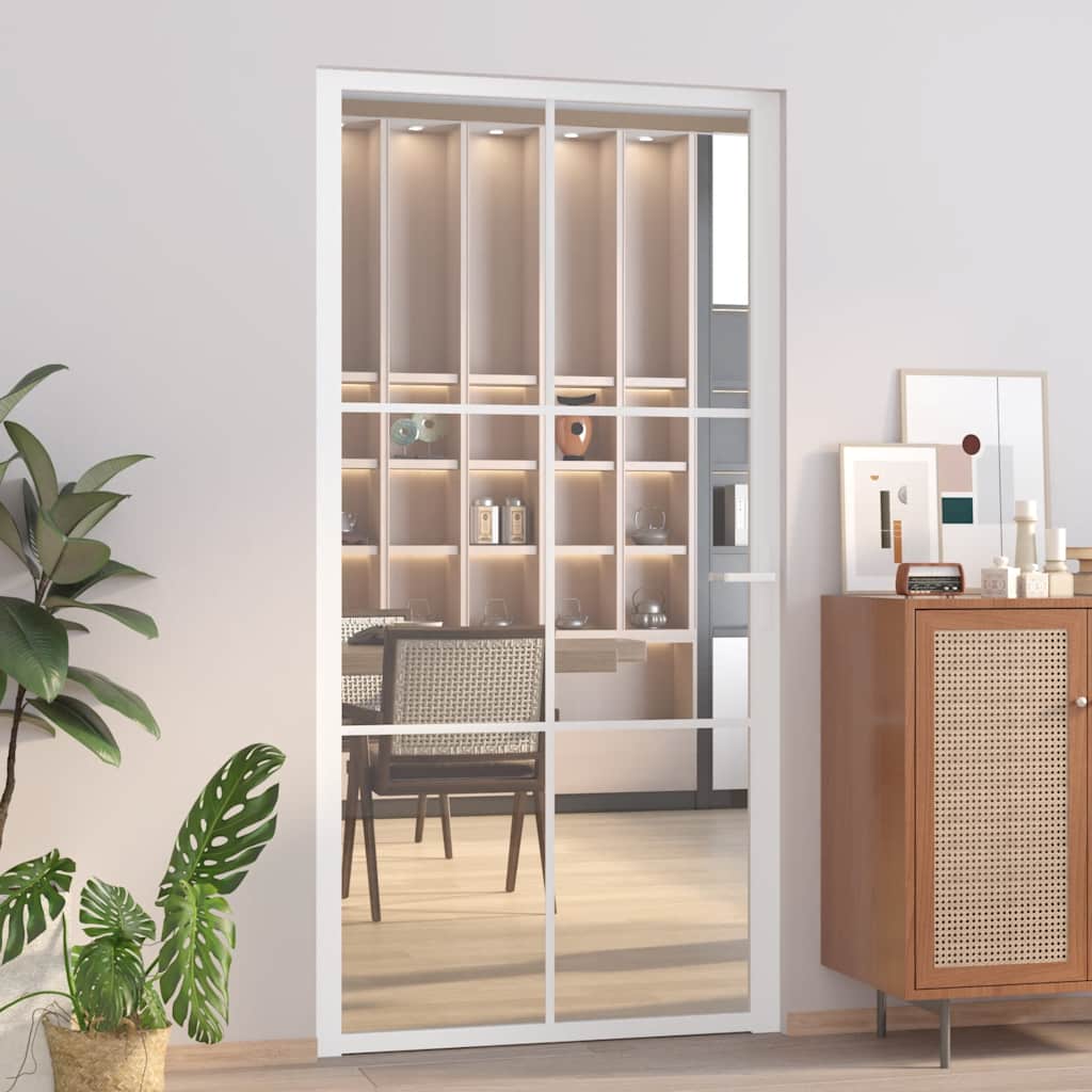 Ușă De Interior, 93X201,5 Cm, Alb, Sticlă Mată Și Aluminiu