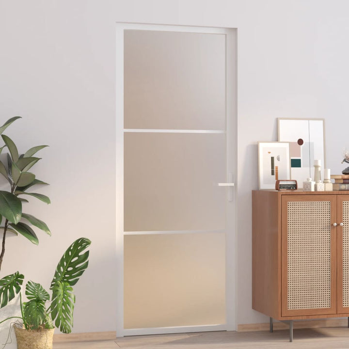 Ușă De Interior, 93X201,5 Cm, Alb, Sticlă Mată Și Aluminiu