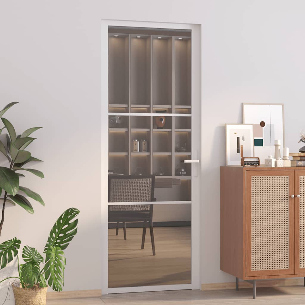 Ușă De Interior, 93X201,5 Cm, Alb, Sticlă Mată Și Aluminiu