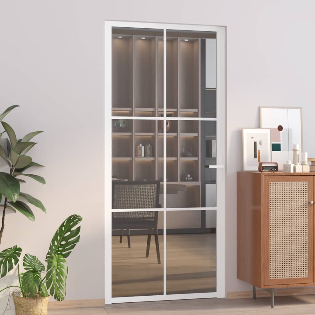 Ușă De Interior, 93X201,5 Cm, Alb, Sticlă Mată Și Aluminiu