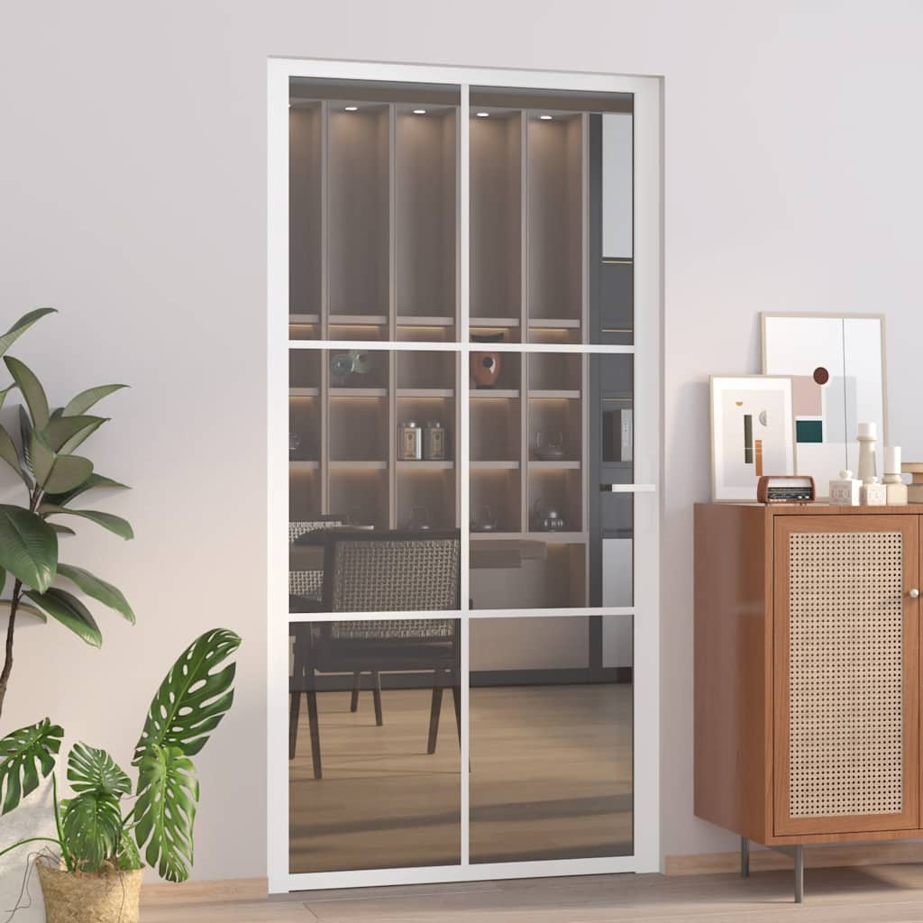 Ușă De Interior, 93X201,5 Cm, Alb, Sticlă Mată Și Aluminiu