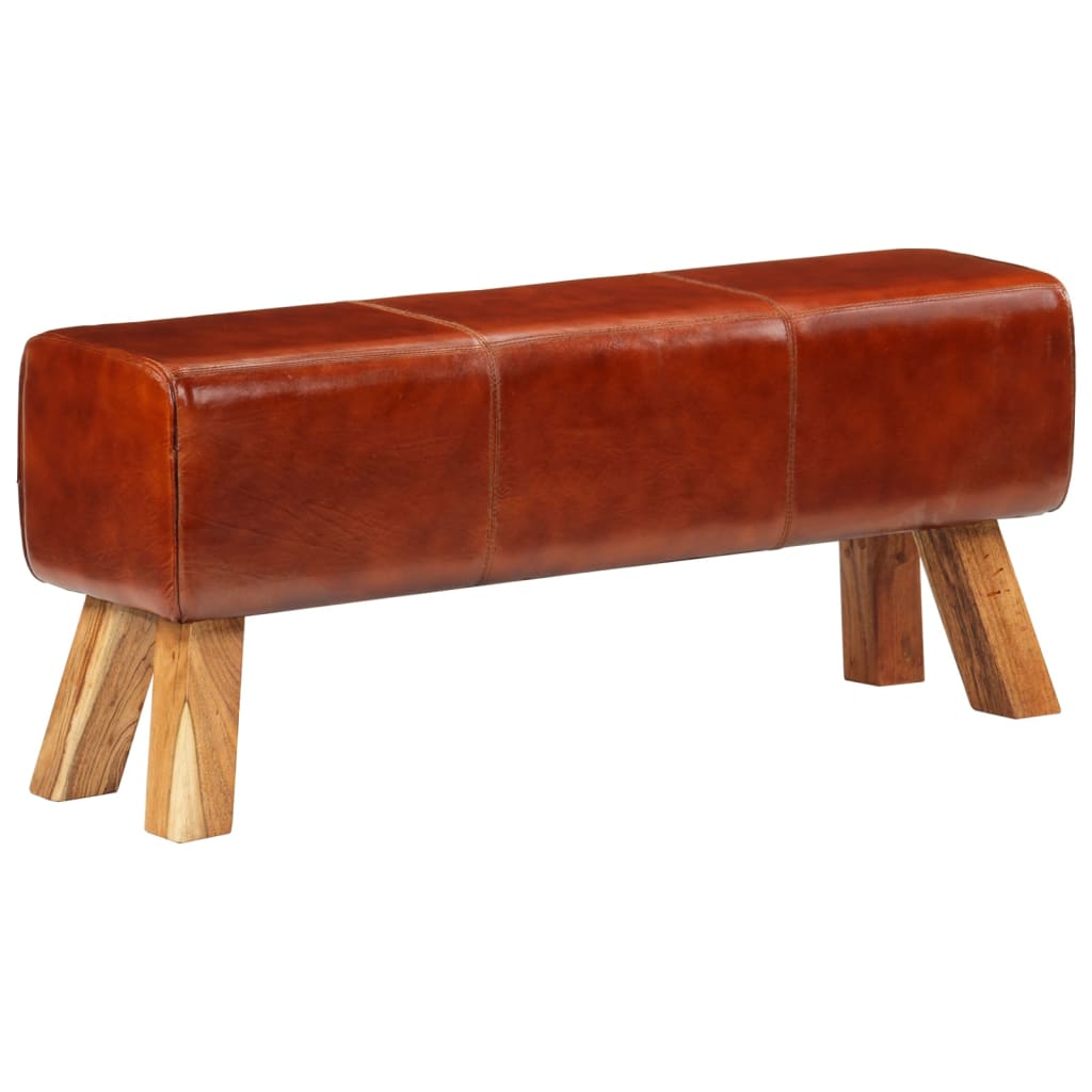 Bancă Bok Gimnastică Maro 110Cm Piele Naturală/Lemn Masiv Mango