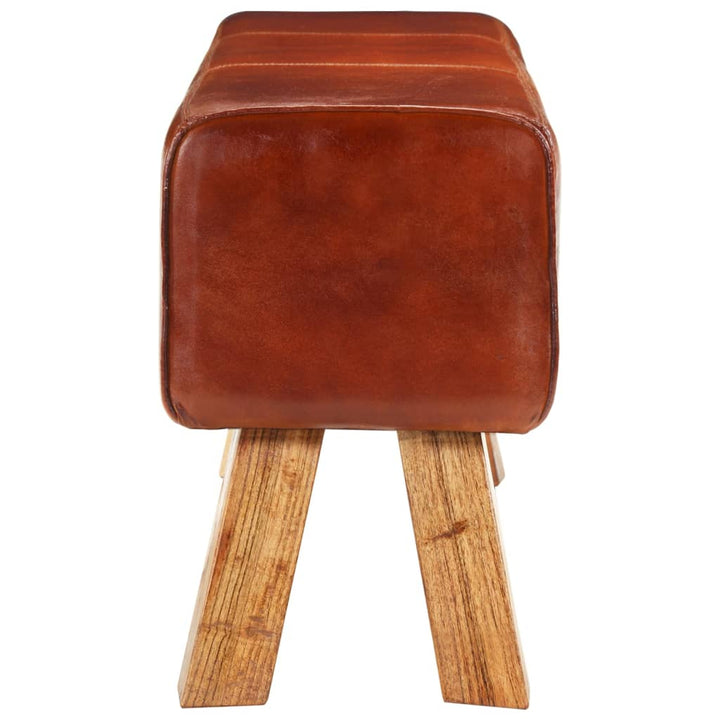 Bancă Bok Gimnastică Maro 110Cm Piele Naturală/Lemn Masiv Mango