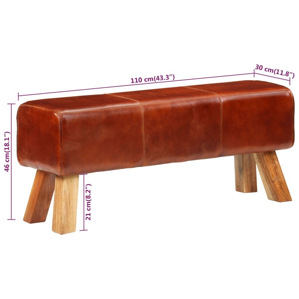 Bancă Bok Gimnastică Maro 110Cm Piele Naturală/Lemn Masiv Mango
