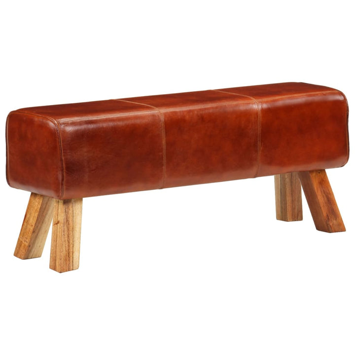 Bancă Bok Gimnastică Maro 110Cm Piele Naturală/Lemn Masiv Mango