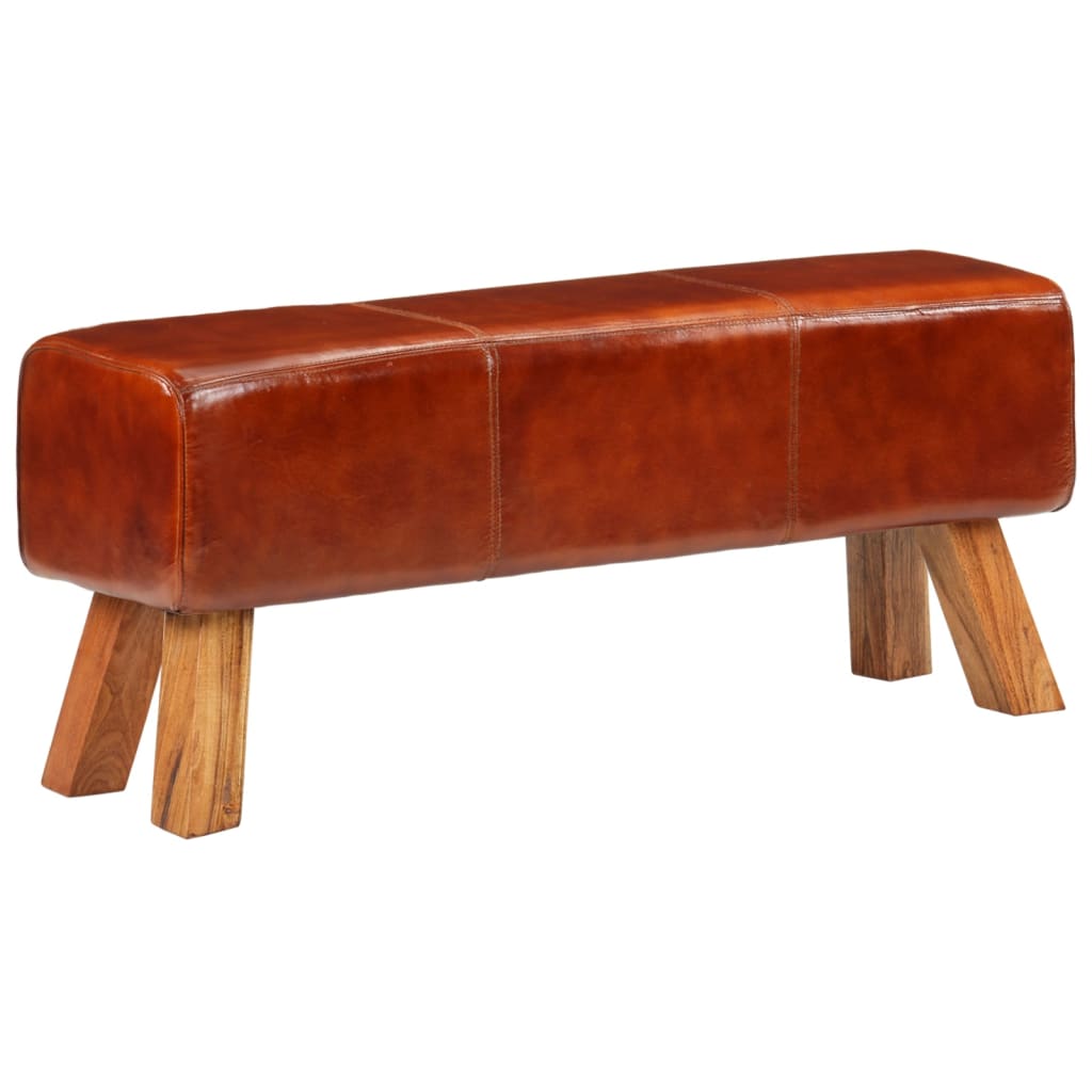 Bancă Bok Gimnastică Maro 110Cm Piele Naturală/Lemn Masiv Mango