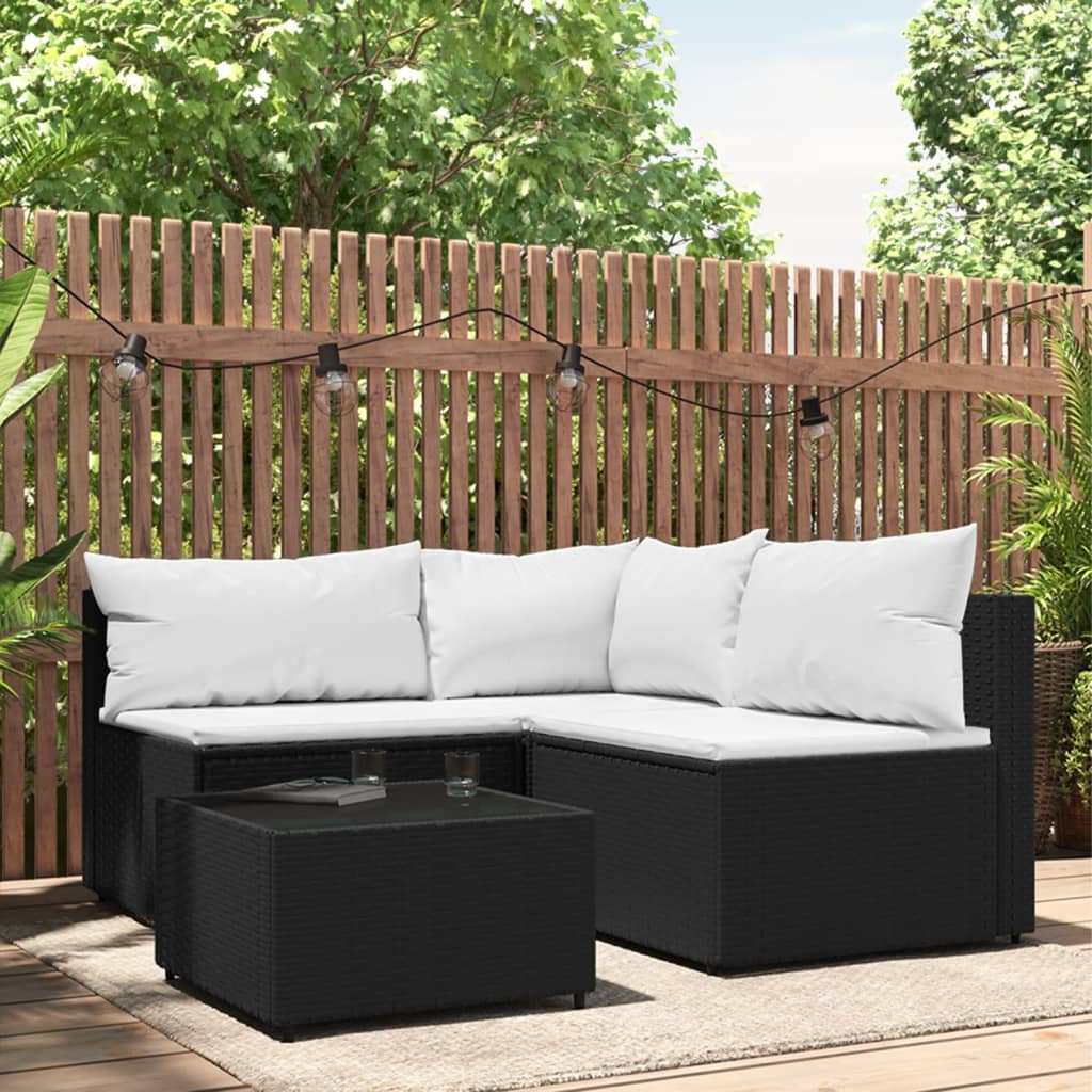 Set Mobilier De Grădină Cu Perne, 3 Piese, Negru, Poliratan