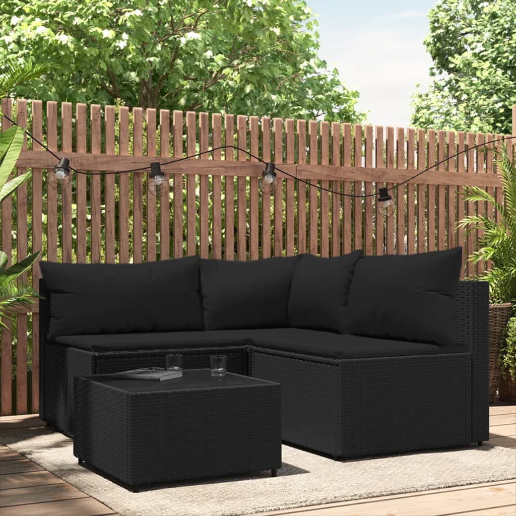 Set Mobilier De Grădină Cu Perne, 3 Piese, Negru, Poliratan