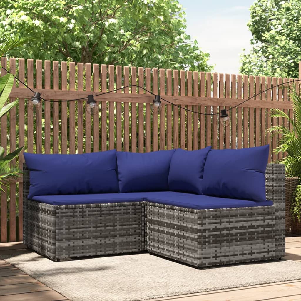 Set Mobilier De Grădină Cu Perne, 3 Piese, Negru, Poliratan