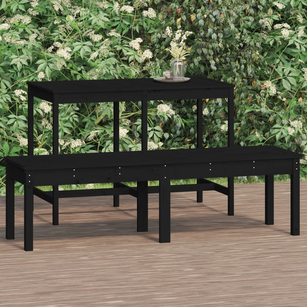 Bancă Grădină 2 Locuri, Negru, 159,5X44X45Cm, Lemn Masiv De Pin
