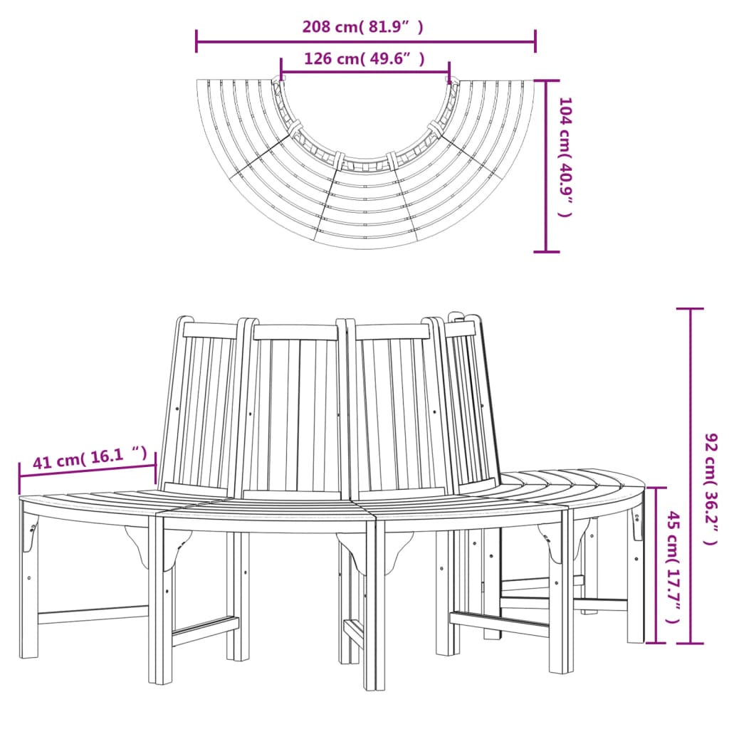 Bancă De Copac Semi-Rotundă, Ø208 Cm, Lemn Masiv De Eucalipt