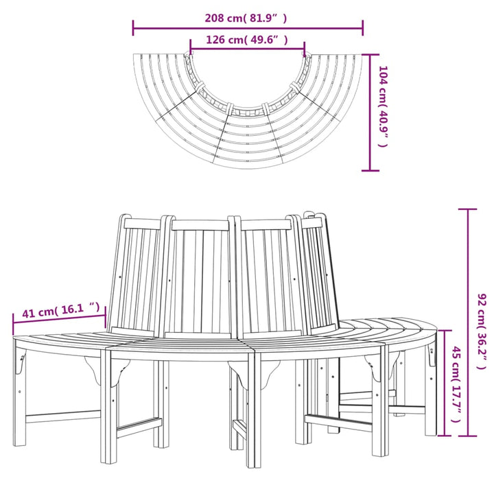 Bancă De Copac Semi-Rotundă, Ø208 Cm, Lemn Masiv De Eucalipt