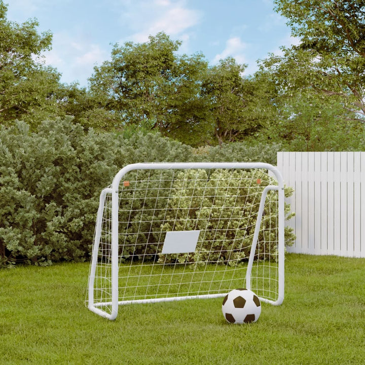 Poartă De Fotbal Cu Plasă, Alb, , Oțel/Poliester