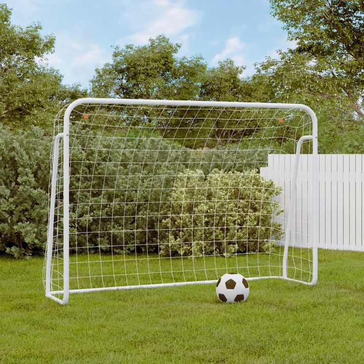 Poartă De Fotbal Cu Plasă, Alb, , Oțel/Poliester