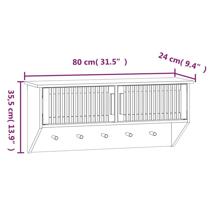 Dulap De Perete Cu Cârlige, 80X24X35,5 Cm, Lemn Prelucrat
