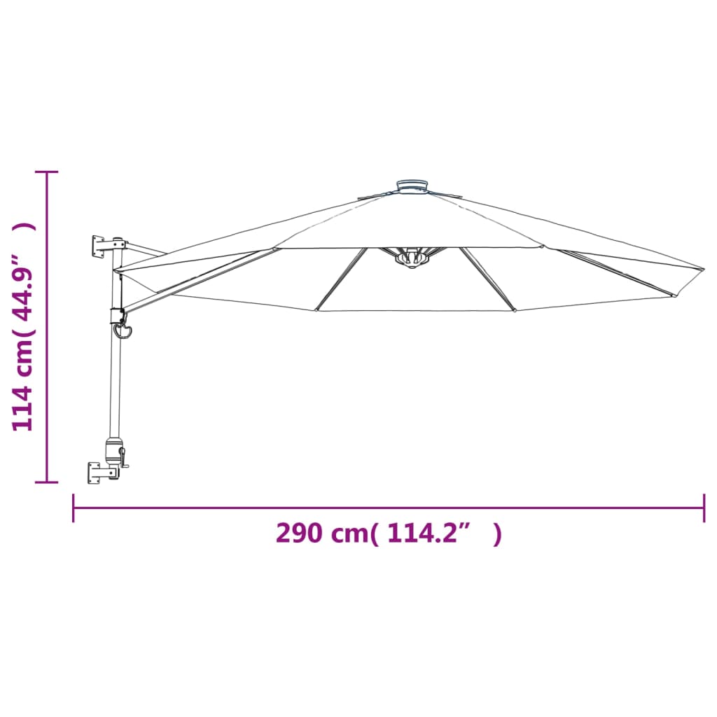 Umbrelă De Soare Montată Pe Perete Cu Led-Uri Aprins 290Cm