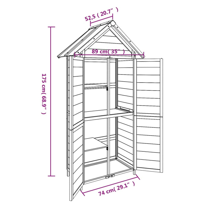Magazie De Unelte Grădină Cafeniu 89X52,5X175 Cm Lemn Masiv Pin