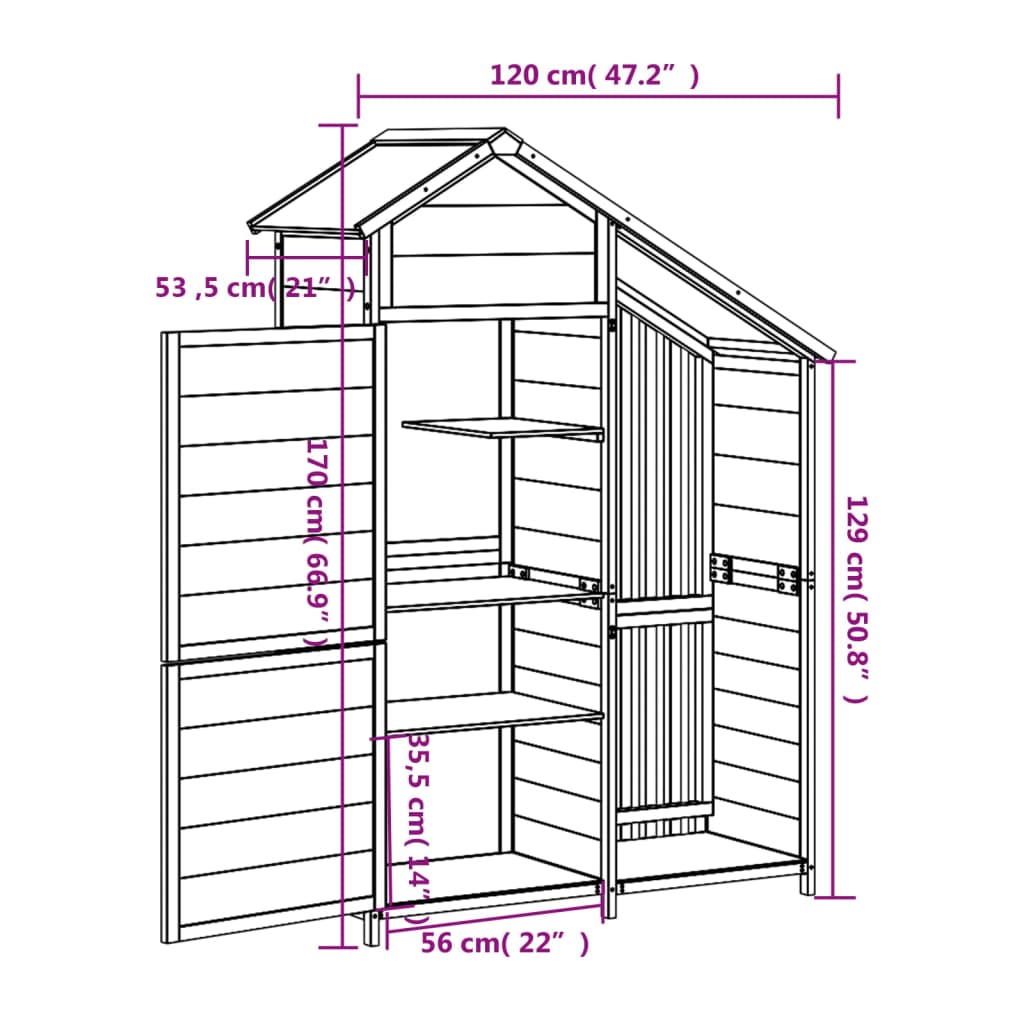 Magazie De Unelte De Grădină 120X53,5X170Cm Lemn Masiv Pin