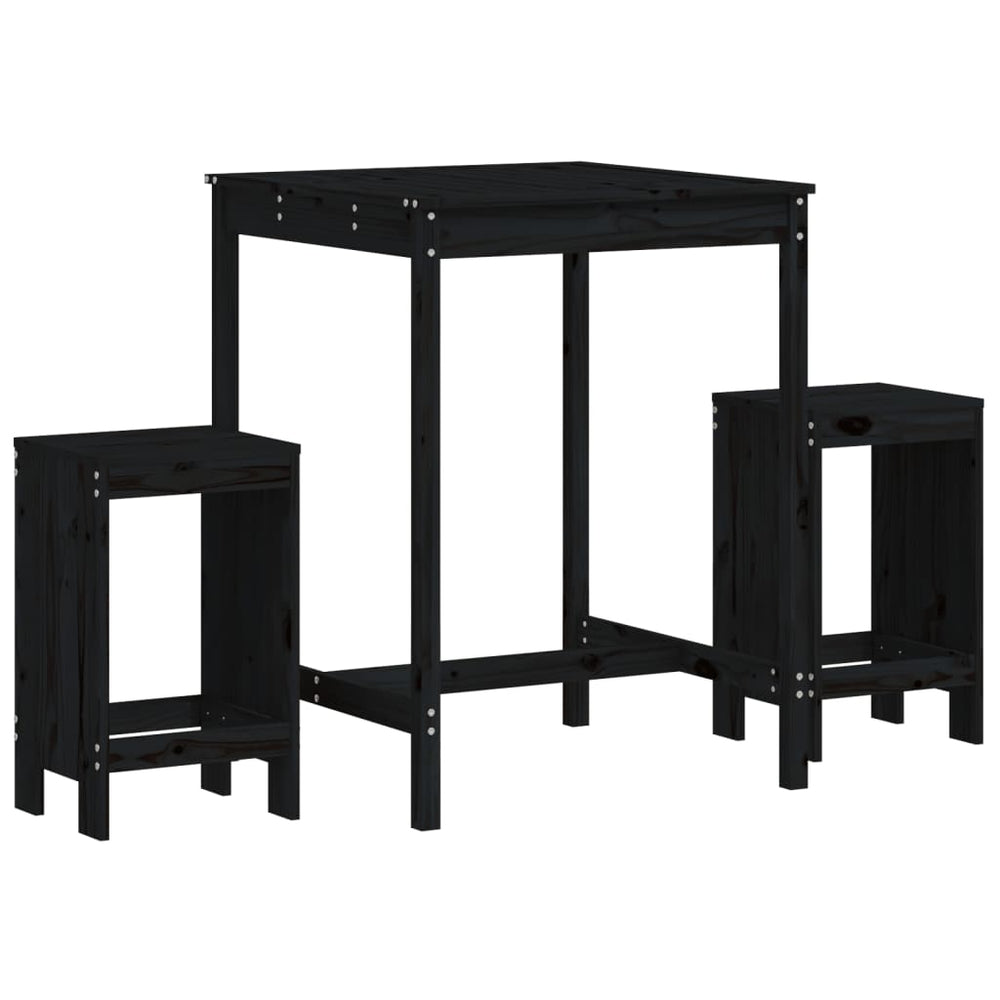 Set Bar De Grădină, 3 Piese, Negru, Lemn Masiv De Pin