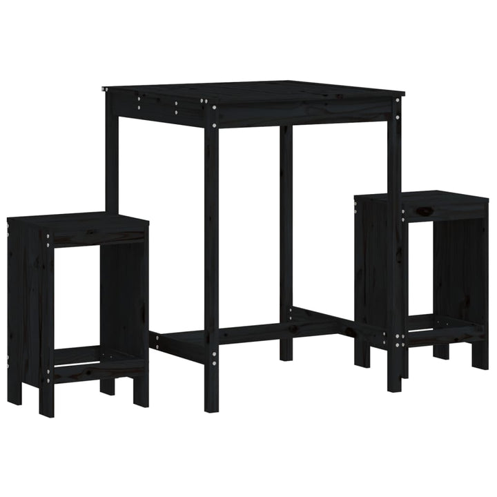 Set Bar De Grădină, 3 Piese, Negru, Lemn Masiv De Pin
