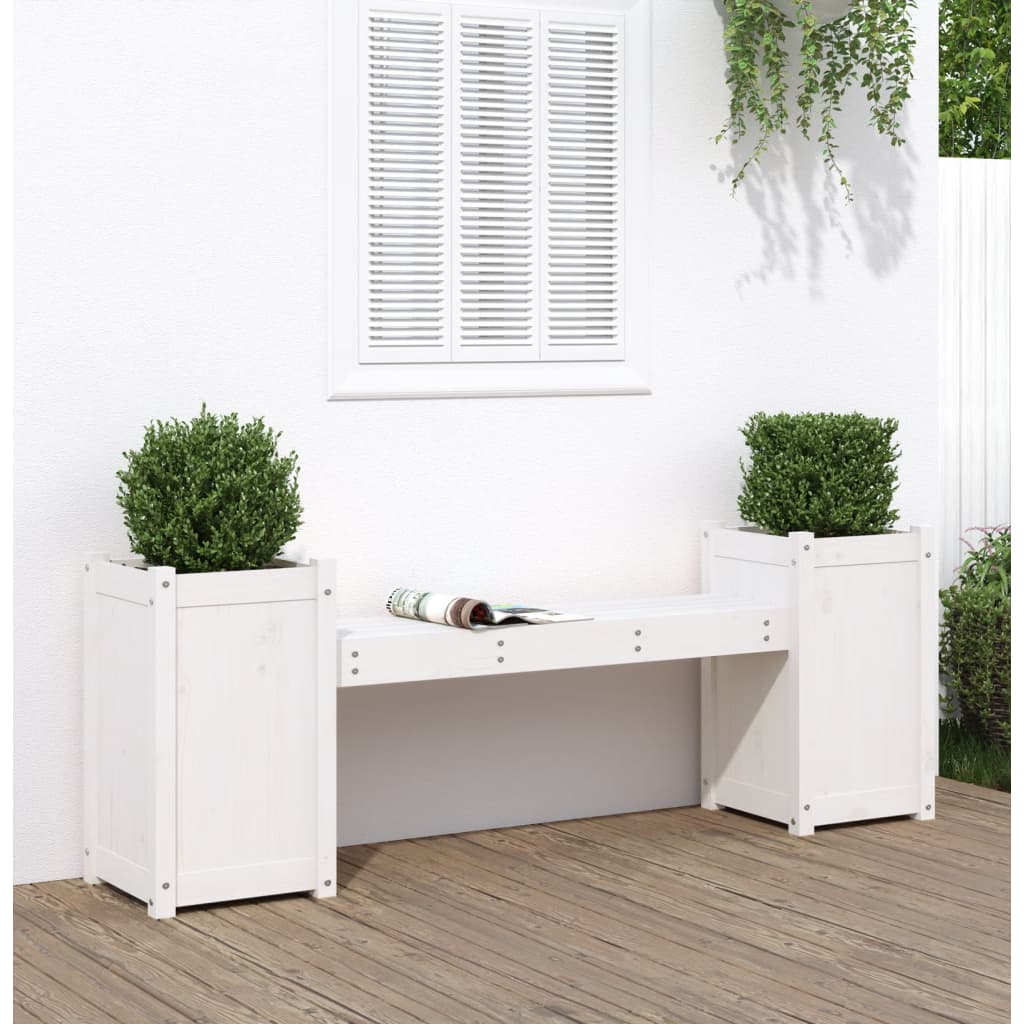 Banchetă Cu Jardiniere, Gri, 180X36X63 Cm, Lemn Masiv De Pin