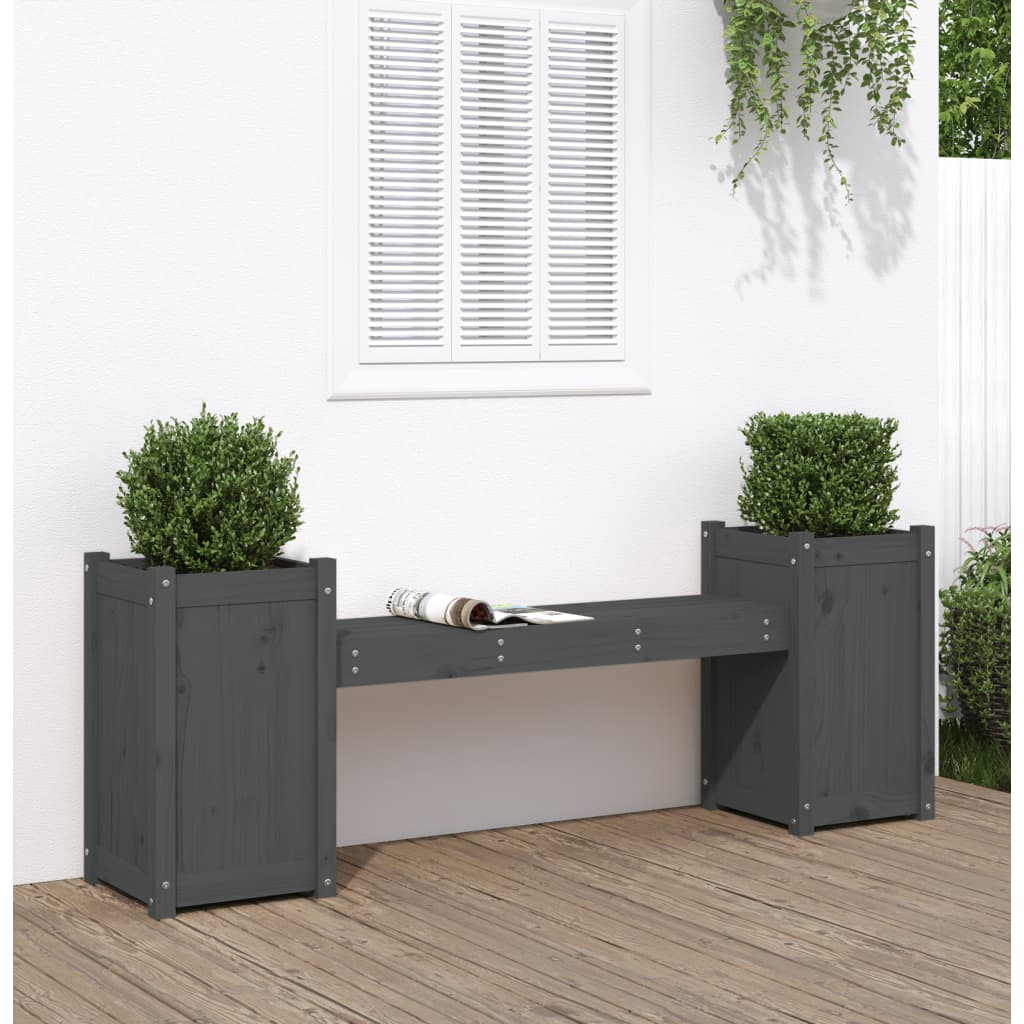 Banchetă Cu Jardiniere, Gri, 180X36X63 Cm, Lemn Masiv De Pin