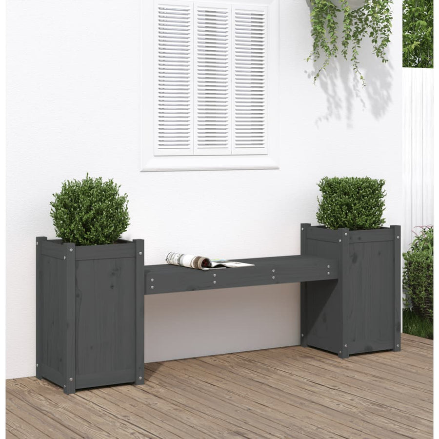 Banchetă Cu Jardiniere, Gri, 180X36X63 Cm, Lemn Masiv De Pin