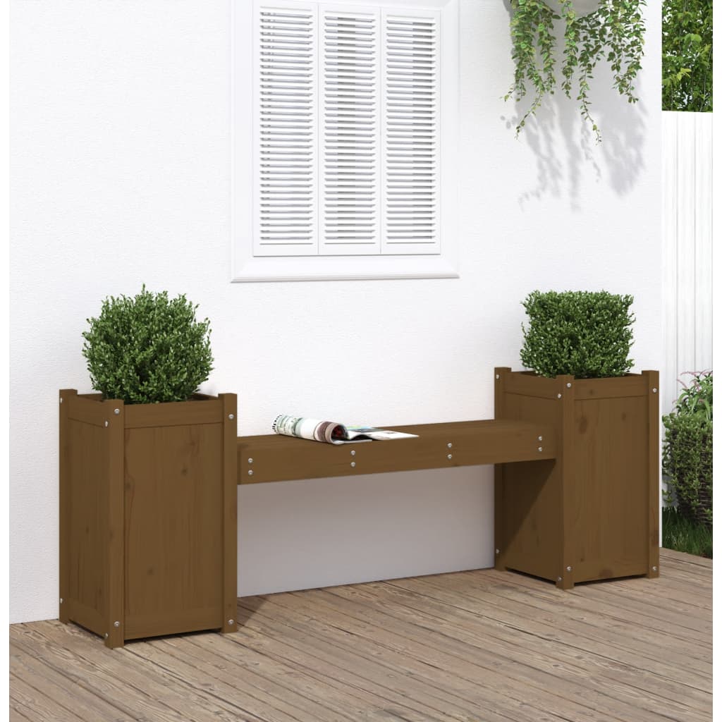 Banchetă Cu Jardiniere, Gri, 180X36X63 Cm, Lemn Masiv De Pin
