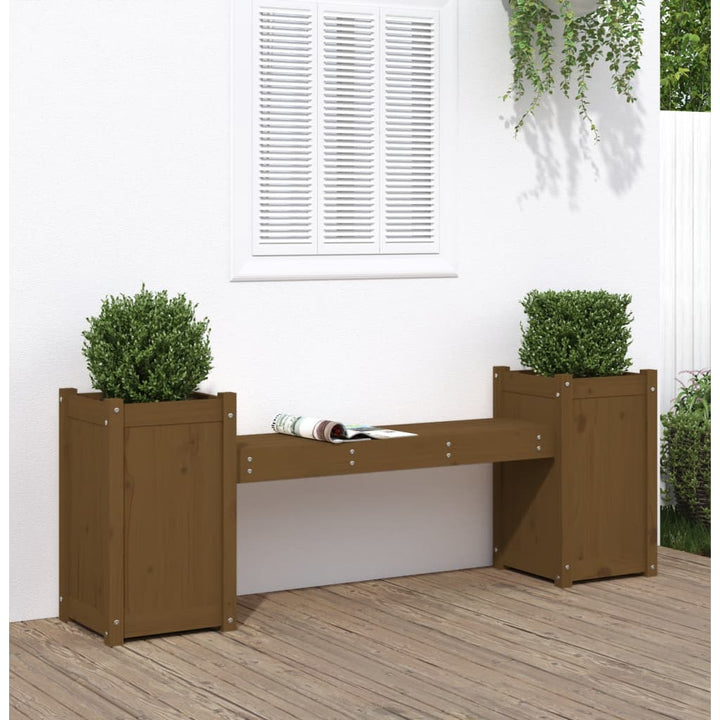 Banchetă Cu Jardiniere, Gri, 180X36X63 Cm, Lemn Masiv De Pin