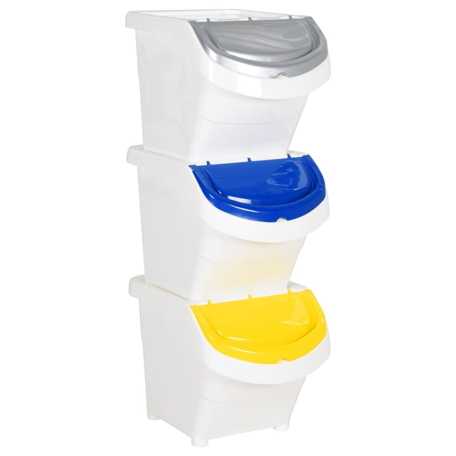 Coșuri De Gunoi Stivuibile Cu Capace, 3 Buc., , , Pp