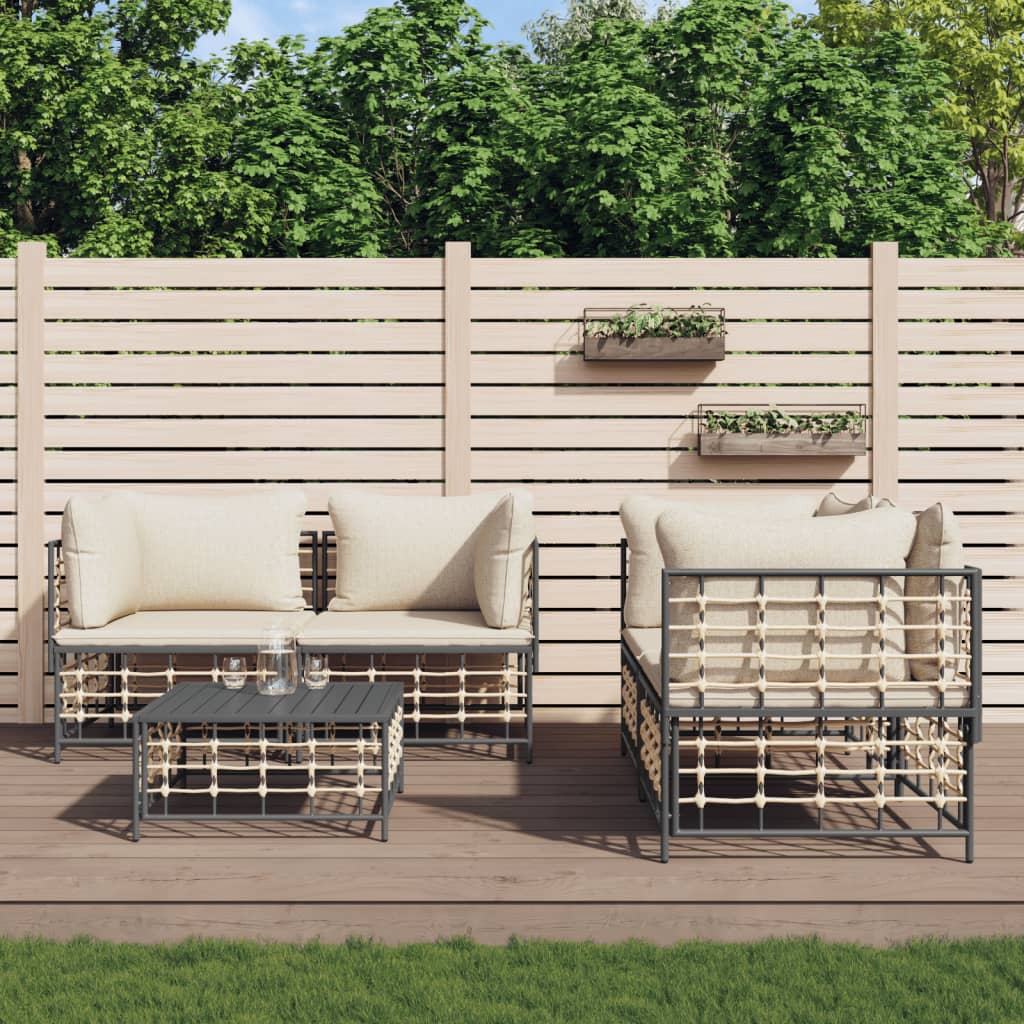 Set Mobilier De Grădină Cu Perne, 9 Piese, Antracit, Poliratan