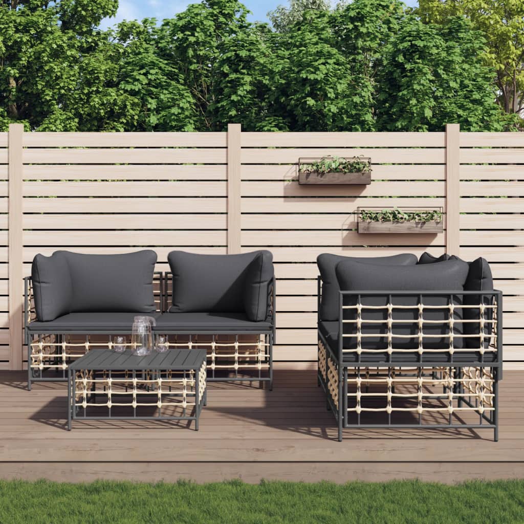 Set Mobilier De Grădină Cu Perne, 9 Piese, Antracit, Poliratan
